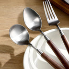 Dishwasher Saf,24 Piece Silverware Set for 6 with Wooden Handles, 18/8 Stainless Steel, Suitable for VIP Gatherings, Camping Adventures