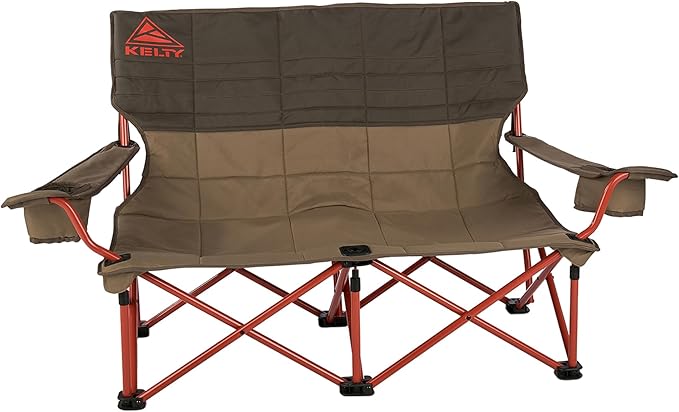 Kelty Low Loveseat Oversized 2-Person Heavy Duty Folding Camp Chair, Double Seat for Soccer Games, Tailgating, Beach Days (Low Height/Bungee)