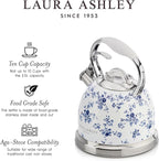 Laura Ashley China Rose Stovetop Kettle with Whistle - 2.5L Fast Boil Stainless Steel Kettle Stove Top - Silicon Coated Cool Handle Camping Kettle for Gas, Induction Hob - Compatible with Aga Stove