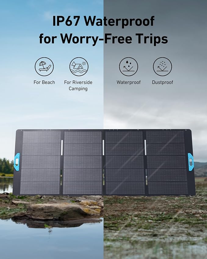 Anker SOLIX PS400 Solar Panel with Adjustable Kickstand, 400W Foldable Portable Solar Charger, IP67 Waterproof, Smart Sunlight Alignment, for Camping, RVs, and Blackouts
