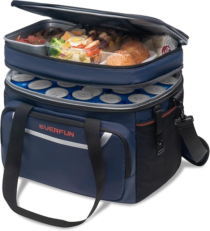 EVERFUN Small Cooler Bag 24 Can Insulated Lunch Box Double Deck Soft Leak-Proof Waterproof Collapsible Ice Chest for Men Women Work Travel Car Trip Picnic Beach