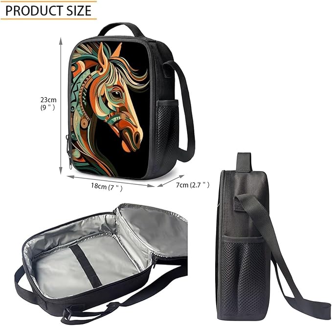 3 PCS Tribal Horse Backpack for Teen Boys 17 Inch Large Capacity Boys Bookbag Age 8-10 Lightweight Teens School Backpack with Lunch Bag for Elementary School Travel Hiking Rucksack