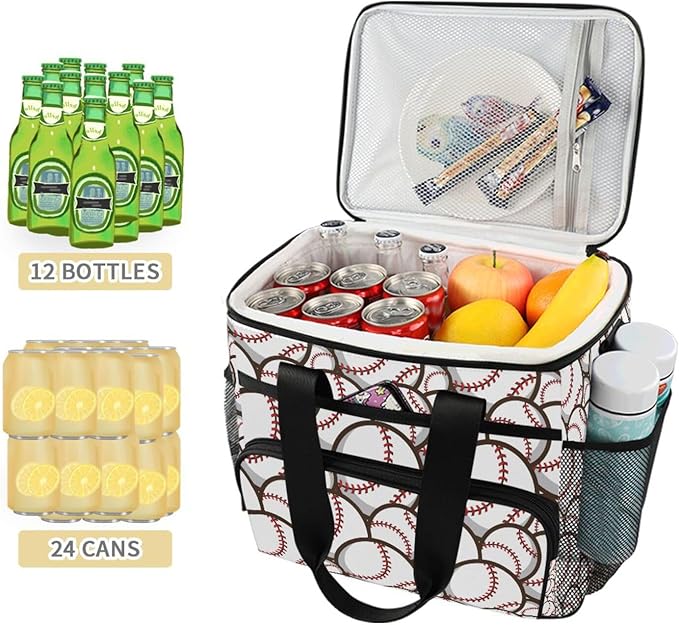 Bolaz Large Cooler Lunch Bag-Trendy Baseball Balls Pattern, Travel Cooler Bags 15L Waterproof Cooler Bag for Camping, Picnic, BBQ, Family Outdoor Activities
