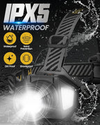 Rechargeable Headlamp, High Lumen LED Zoomable Head Lamp with Motion Sensor, Super Bright Headlight with 12 Modes & IPX5 Waterproof for Hardhat Outdoor Running Working Camping Fishing Gear