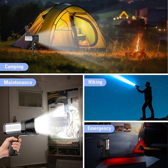 ERAY Rechargeable Spotlight, Super Bright High Lumen Handheld Long Lasting Large Flashlight Searchlight, IPX4 Waterproof Led Spot Light with USB Outport for Hunting Boating Camping Emergency
