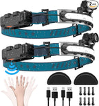 LED Headlamp Rechargeable, Super Bright 1000 Lumens 270° Wide Beam Headlamp with Motion Sensor,6 Lighting Modes, IPX4 Waterproof Head Lamp Suitable for Camping, Hiking, Working Hard Hat Headlight 2pcs