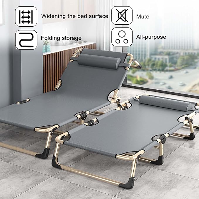 Folding Camping Cot for Adluts, Portable Lightweight Camping Bed with Pillow,4-Position Adjustable Backrest with Strong Steel Frame,Indoor Outdoor Recliner Chair for Home,Office,Outdoor (Style -3)