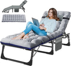 LILYPELLE Folding Outside Chaise Lounge Chair with Mattress, 5 Position Adjustable Patio Folding Lounge Chair Reclining Chairs Perfect for Sunbathing, Camping, Pool, Beach, Patio