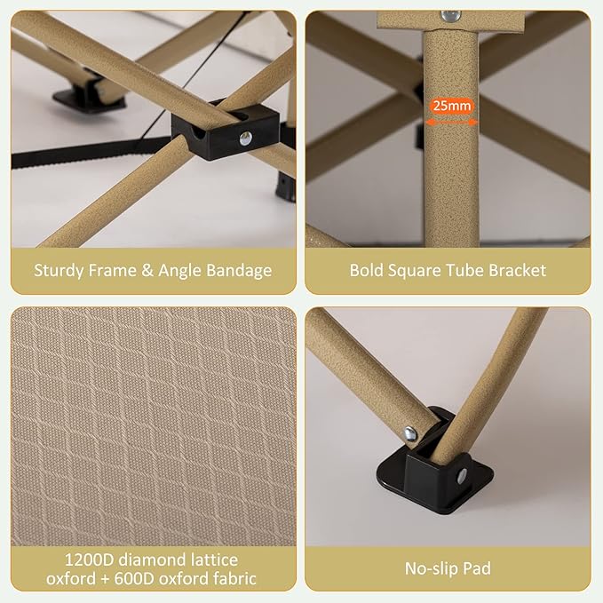 2 Pack Wide Folding Camping Cots with Pillow & Extra Thick 3 Inch Matress, Cots for Sleeping 900 LBS, Camping Bed for Adults with Cushion, Sleeping Cot (Cream)