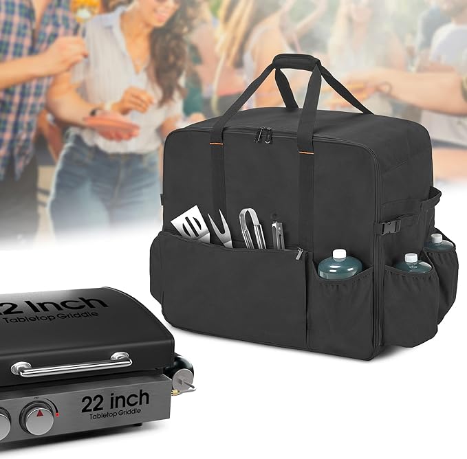 samdew Carry Bag for 22 Inch Tabletop Griddle with Hood, Outdoor Grill Cover Compatible with Blackstone 22 Inch Tabletop Griddle with Hood, Portable Camping Grill Storage Case with Pockets, Bag Only