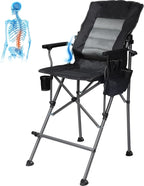 Extra Tall Folding Chairs for Adults 330lbs with Adjustable Backrest, Portable Bar Height Foldable Director Chairs with Lumbar Support, Comfortable with High Back and Footrest, Black