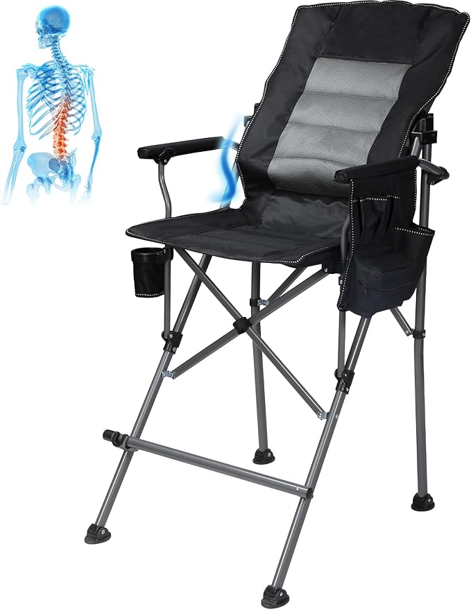 Extra Tall Folding Chairs for Adults 330lbs with Adjustable Backrest, Portable Bar Height Foldable Director Chairs with Lumbar Support, Comfortable with High Back and Footrest, Black