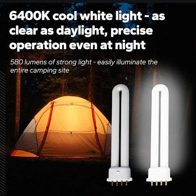 6400K 2G7 Base Camping Lantern Bulb Replacement for Rayovac F9w-1, Kandolite 96500, Coleman, Ozark Trail | 4 Pin, 580 Lumens, 10,000 Hour Lifespan