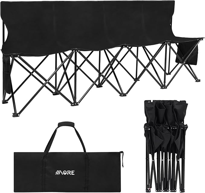 1MORE Soccer Bench - Portable Folding Team Bench, 4 Seats Foldable Sideline Benches, Soccer Chair with Bag & Backrest, Adult Team Chair for Football Camp Sport Events Outdoor Seating.Black