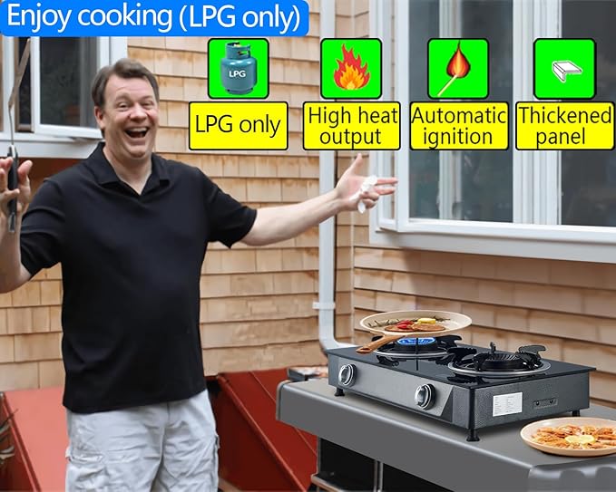 Propane Stove 2 Burner Gas Stove Auto Ignition 26000 BTU Tempered Glass Propane Burner LPG with CSA Hose for Outdoor Cooking, Emergency