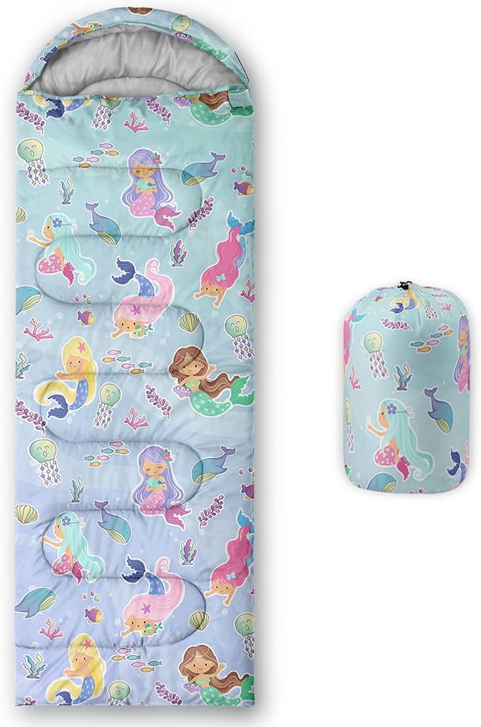Kids Sleeping Bag for Boys Girls,Blue Ripples Print-Lightweight Warm Portable Outdoor Indoor-Waterproof Cold Weather Resistant Sleeping Bag for Camping Hiking