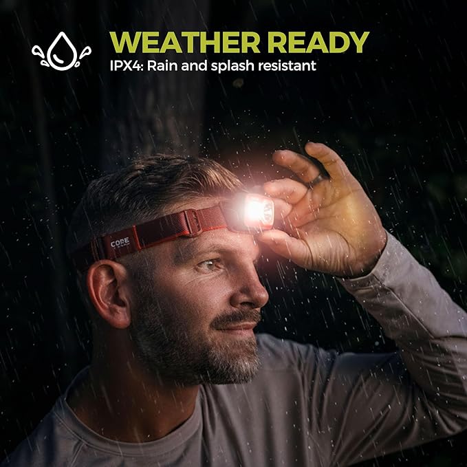 CORE 600 Lumen Rechargeable Headlamp (2-Pack) | USB LED Head Light with 4 Modes, Long Battery Life, Water Resistant | Ideal for Work, Emergency, Camping, Running, Hiking | USB Cable Included