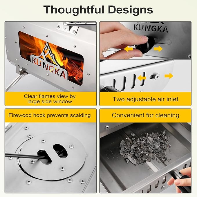 Tent Stove, 7.3ft height Portable Wood Burning Stove, Small Stainless Steel Hot Tent Stove with 6 Chimney Pipes for Outdoor Heating, Cooking, Hunting & Ice Fishing