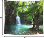 Forest Waterfall Tapestry Wall Hanging Sandy Beach Picnic Rug Camping Tent Sleeping Pad Home Decor Bedspread Sheet Wall Cloth (80x68inch,7)