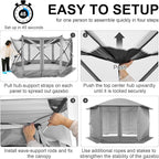 COBIZI Pop Up Gazebo Screen Tent Screen House for Camping, 12x12 Screen Room with Mosquito Netting, Hub Tent Instant Screened Canopy with Carrying Bag and Ground Stakes, Gray