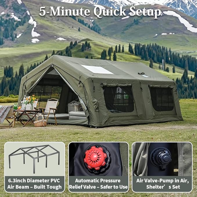 MC TOMOUNT Inflatable Tents for Camping, 6/8/10 Person Large Family Blow Up Camping Tent with Hand Pump, Easy Setup Air Glamping Tent for Outdoor Picnic Party