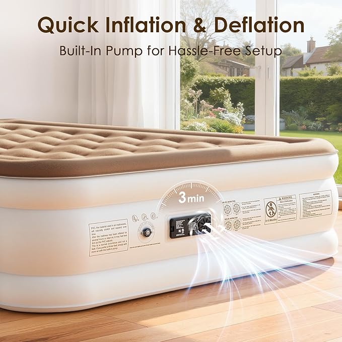 Air Mattress Queen with Built-in Pump – 18" Raised Inflatable Bed with High Speed Built-in Pump, Stable and Durable, colchón inflable, Carry Bag, Cozy Guest Air Bed for Sleepovers, Glamping, Moving