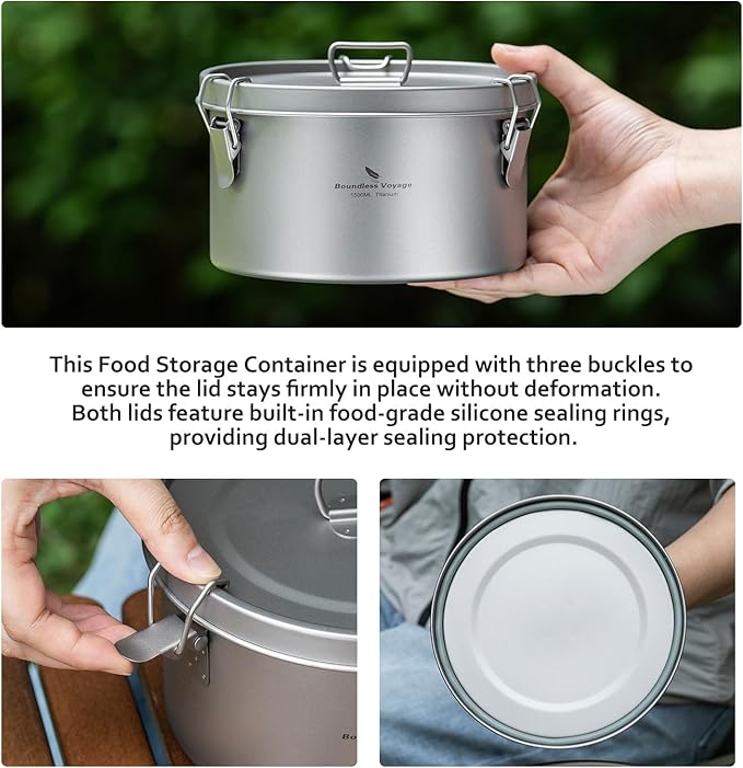 Boundless Voyage Titanium Sealed Lunch Box with Leak-Proof Lid Camping Cookware Lightweight Outdoor Cooking Pot for Backpacking Hiking Picnic & Travel Food Container (Ti2086C/1.5L)