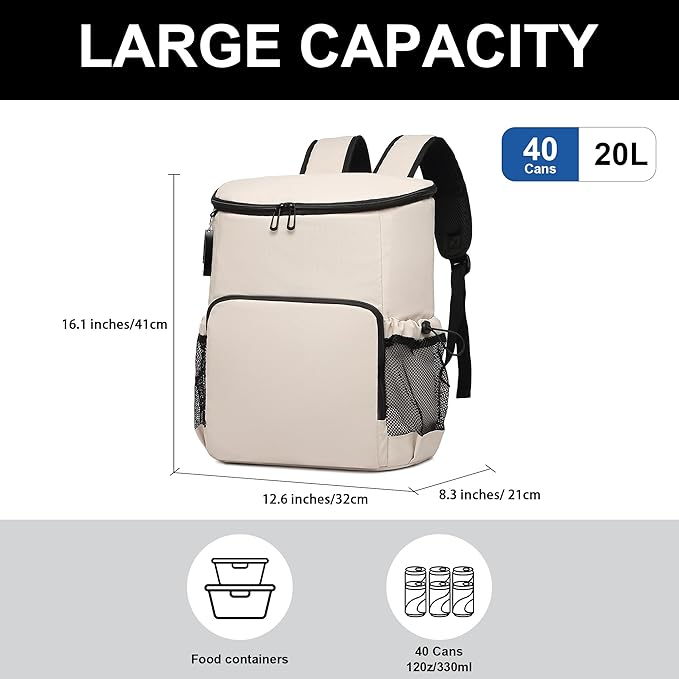 Backpack Cooler for Men and Women Insulated Waterproof Soft Lightweight Cooler Bag Leakproof 30 Cans Travel Camping Picnic Beach