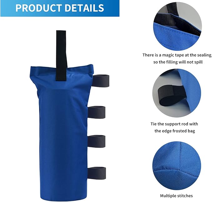 Joramoy Heavy Duty Canopy Weight Bags(120LBS) for Pop up Tent, Leg Canopy Weights Sand Bags for Instant Outdoor Sun Shelter Patio Umbrella,Set of 4, Blue(Without Sand)