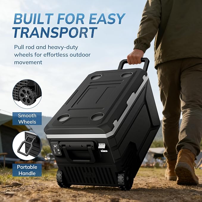 Antarctic Star 12 Volt Refrigerator,68QT(64L)Electric Cooler Compressor, -4℉~68℉ Portable Refrigerator,Car Fridge 12/24V DC 100-240V AC Portable Freezer with Wheels&2 Baskets for Camping,RV,Car,BLACK
