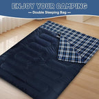 Double Sleeping Bag for Adults Machine Washable 2 Person Camping Sleeping Bag Queen Size Waterproof with Compression Sack for Cold Weather 3-4 Seasons