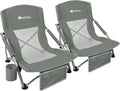 AKSOUL Folding Beach Chair for Adults: Low/High Back Chairs with Carry Bag - Extra Wide Seat Chair with Comfortable Pillow & Storage Pocket (1 Pack & 2 Pack, Blue)
