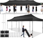 COBIZI 10x30 Pop up Canopy Tent 10x30 Canopy No Sidewall Waterproof Heavy Duty Commercial for Parties Outdoor Garden Gazebo Tent, Carry Bag with Wheel(10x30ft No Sidewalls, Black)