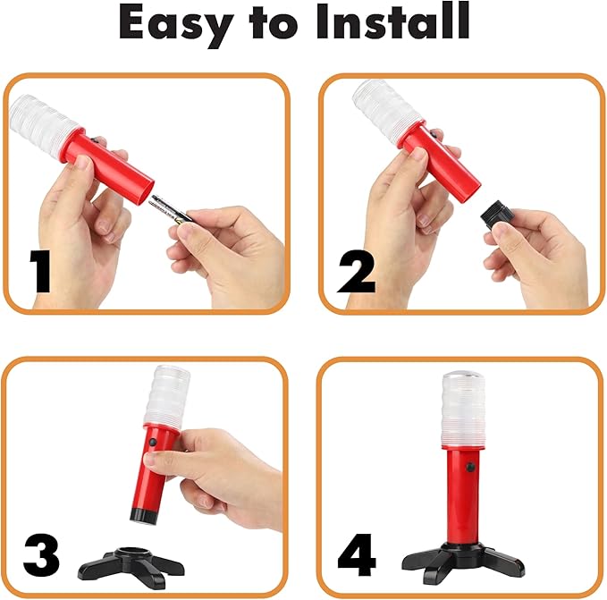 Twinkle Star Emergency Roadside Flares Kit LED Safety Strobe Road Warning Light Highway Beacon Alert Flare with Magnetic Base, Detachable Stand, Solid Storage Case (Set of 4) New