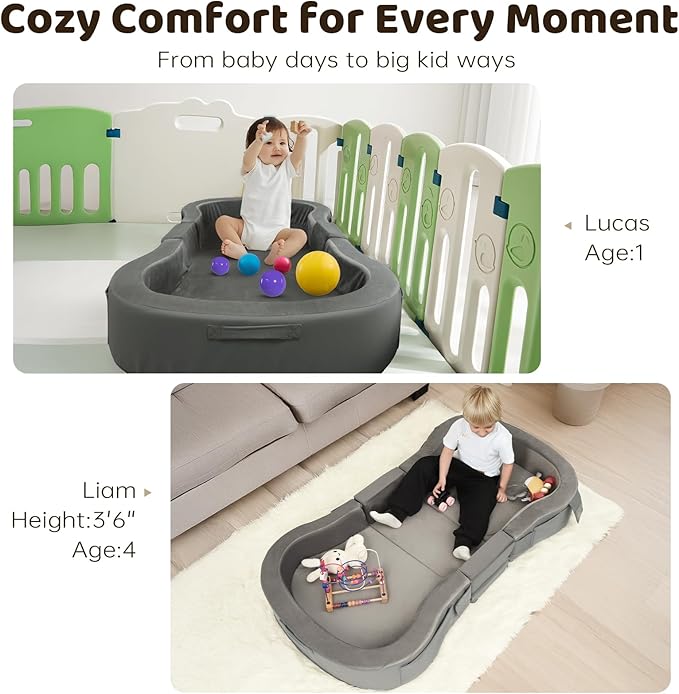 ENITYA Portable Toddler Bed for Travel, Foldable Floor Cot for Sleeping with Washable Cover, Kids Travel Bed for Camping & Home, Easy to Use, for Toddlers 18M–4Y, Dark Grey