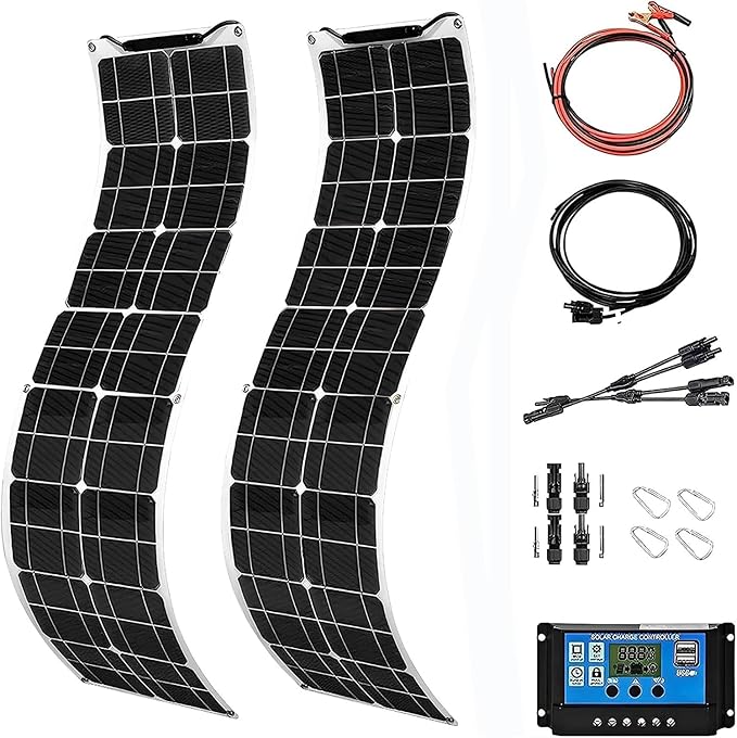 400 Watt Solar Panel Kit, 2 × 200 Watt Flexible Solar Power Panel Photovoltaic Module with 40A Solar Charge Controller Monocrystalline Solar Panel for Camping Off Grid Battery Charging Boat