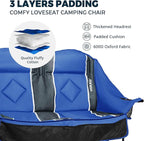 Oversized USLCamping Chair - 2 Person Portable Folding Outdoor Loveseat Heavy Duty Lawn Chairs for Adults with Padded Cushion & Dual Cup Holders, Supports 660LBS for Camping，Sports，Picnic