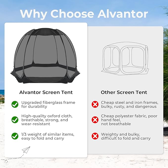 Alvantor Pop Up Screen House Gazebo with Mosquito Netting, Instant UV Resistant Sun Shelter for Patio & Backyard, Portable Canopy Tent for 2-10 Person
