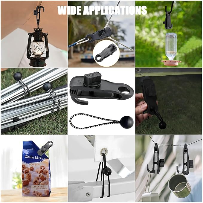 Tarp Clips Clamps Heavy Duty Lock Grip with Bungee Cords, Shark Shade Cloth Backdrop Tent Large Clip with Hook Accessories for Garden Outdoor Pool Cover Tarp Tie Downs Canvas Solar RV Awning