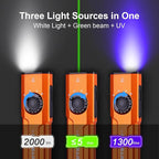 JETBeam E26 Rechargeable EDC Flat Flashlight 4 Constant Brightness Modes+Strobe+1300mW UV+Green Beam Combo,2000 Lumens Portable Pocket Lights,IPX-8,Triple Sources for Outdoors,Emergency,Working