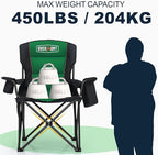 Overmont Oversized Folding Camping Chair - 450lbs Support with Padded Cushion Cooler Pockets - Heavy Duty Collapsible Chairs for Sports Garden Beach Fishing