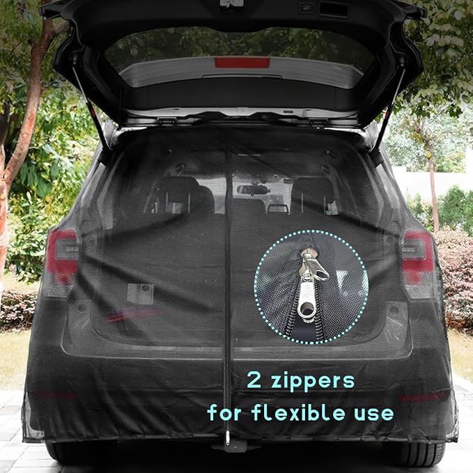 Car Tailgate Mesh Screen, Magnetic Mount Auto Tailgate Rear Windshield Sunshade Net, Breathable Trunk Mesh Tent Vehicle Camping for SUV Van MPV, Camping Gear Accessories