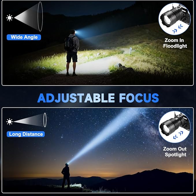 Rechargeable Headlamp High Lumen, 3000L Super Bright Head Lamp, 90° Rotatable Head Lights for Forehead, Adjustable Focus Headlight Flashlight, 4Modes LED Headlamps for Adults Hardhat Camping (4Pack)
