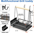 Grill Caddy with Plate Holder and 2Paper Towel Holder, Picnic BBQ Condiment Utensil Organizer Caddy for Outdoor Cooking, RV, Camping Essential, Camper Must Haves, Grilling Gifts for Men