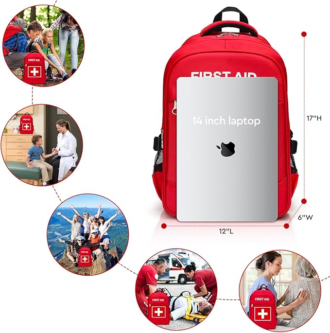 First Aid Backpack with Multi-Pocket, Emergency Medical Backpack, Large Capacity & Water-proof, Empty First Aid Bag for Home Office EMT Paramedics, Red