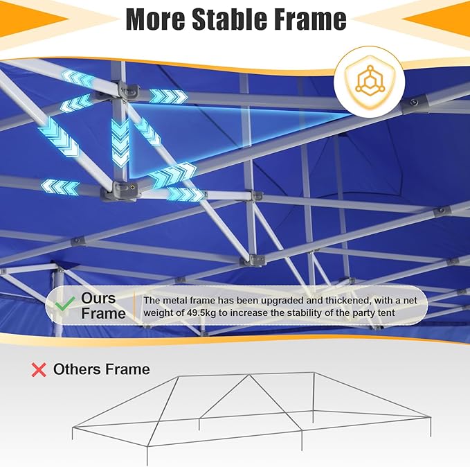 HOTEEL 10x30 Heavy Duty Pop Up Canopy Tent with Sidewalls, Tents for Parties Commercial Party Tent Event Wedding Instant Canopy Waterproof with Carry Bag, UV 50+, Thicked Hexagonal Legs, Deep Blue