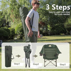 Oversized XL Padded Camping Chair Set of 2 Wide Heavy Duty Lawn Chairs Support 450 LBS Portable Folding Gaint Plus Camp Chair for Outdoor Outside Sports Baseball Soccer-Green