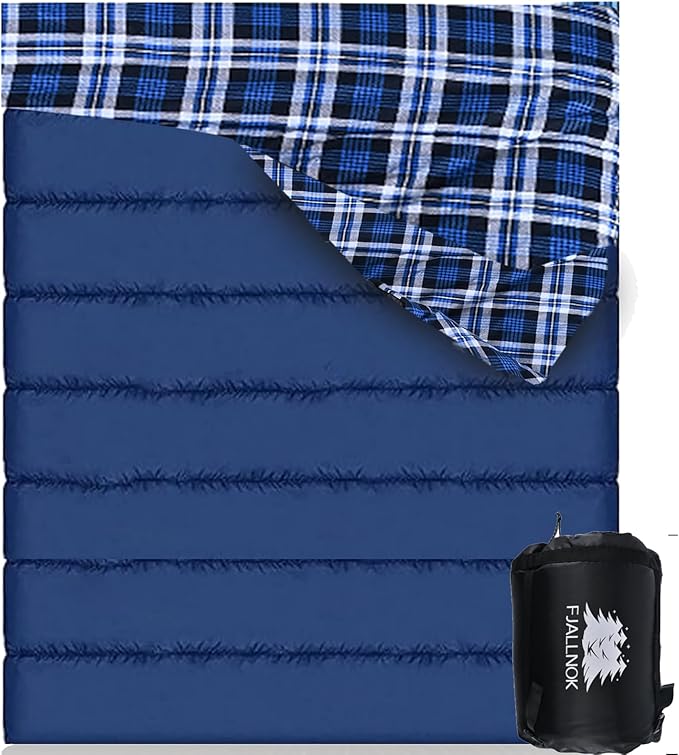 Double Sleeping Bag Cotton Flannel for Camping, Backpacking Or Hiking. Queen Size 2 Person Waterproof Sleeping Bag for Adults Or Teens. Lightweight with Compression Sack
