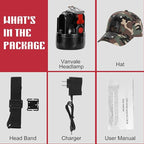 High Lumens LED Mining Headlamp with Hat - Waterproof, Durable, Long-Lasting Rechargeable Headlight, Adjustable Strap, Perfect for Miners Camping Hiking (KL2.8 Black-Red Button with Hat)