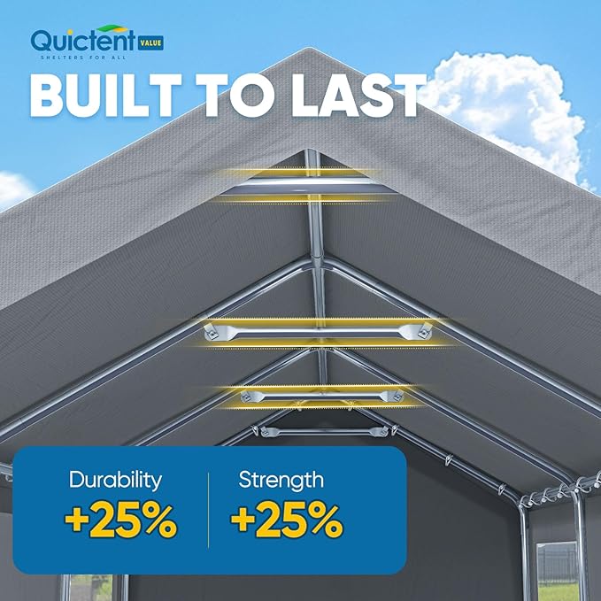Quictent Upgraded 10x20 ft Heavy Duty Galvanized Carport - Reinforced Outdoor Garage Canopy Tent with Roll-up Ventilated Windows & Sidewalls, Weatherproof Shelter for Car, Boat, RV - Gray